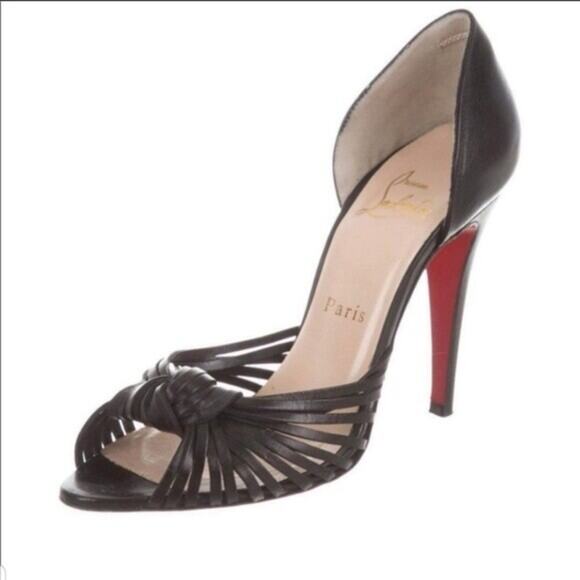 LOUBOUTIN MIRANDA 100 BROWN LEATHER D'ORSAY STRAPPY KNOTTED OPEN TOE PUMPS 37 - Picture 7 of 12